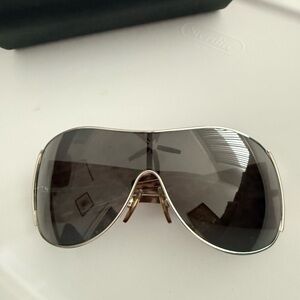 Dolce and Gabbana Pilot Shield Sunglasses in Dark Smoke with Leopard Temples